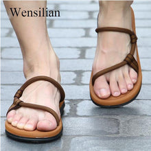 Load image into Gallery viewer, Sandals Men Sandalias Hombre Gladiator Sandals for Male Summer Roman Beach Shoes Flip Flops Slip on Flats Slippers Slides