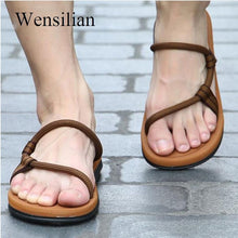 Load image into Gallery viewer, Sandals Men Sandalias Hombre Gladiator Sandals for Male Summer Roman Beach Shoes Flip Flops Slip on Flats Slippers Slides